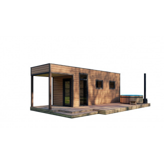 Сауна з передпокою та терасою 7,6x2,6 м Gartensauna-15 Thermowood Production під ключ від виробника