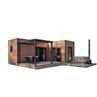 Сауна з передпокою та терасою 7,6x2,6 м Gartensauna-15 Thermowood Production під ключ від виробника