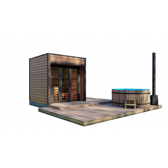 Міні сауна 2,3 х2, 3м оздоблення термо рейка Gartensauna-14 Thermowood Production під ключ від виробника